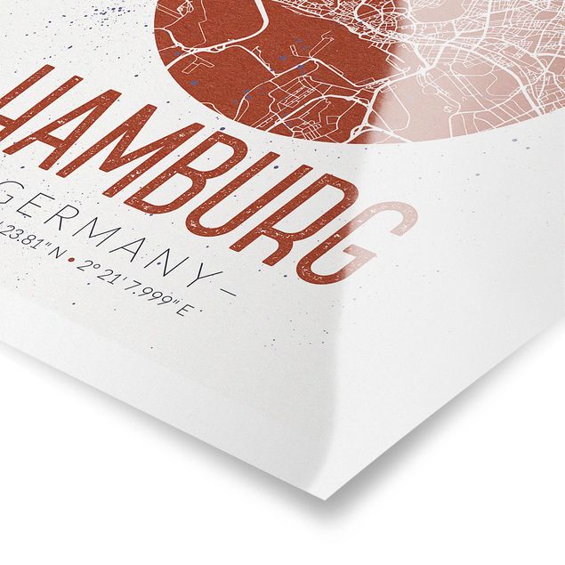Poster city, country & world maps - Hamburg City Map - Retro