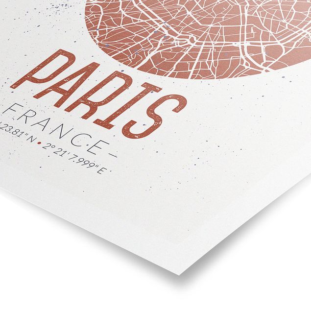 Poster city, country & world maps - City Map Paris - Retro