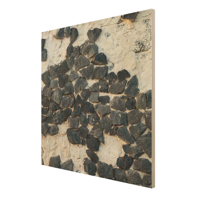Print on wood - Wall With Black Stones