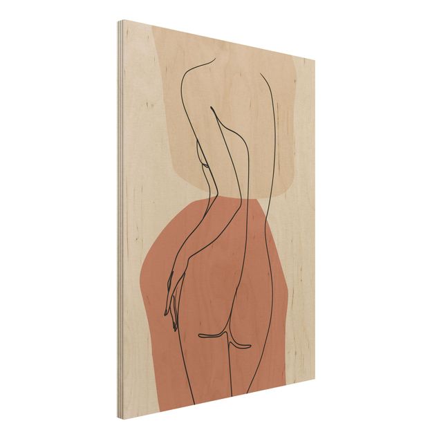 Print on wood - Line Art Woman Back Brown