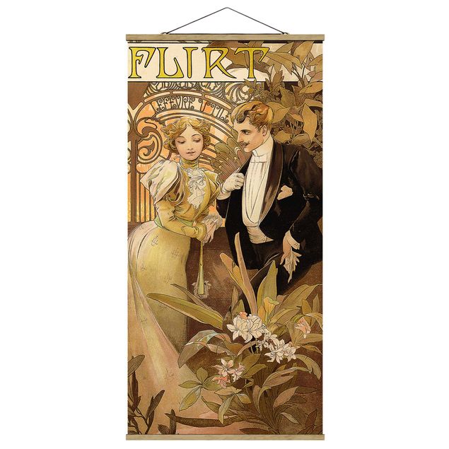 Fabric print with poster hangers - Alfons Mucha - Advertising Poster For Flirt Biscuits