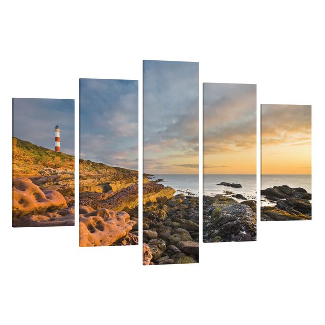 Print on canvas 5 parts - Tarbat Ness Ocean & Lighthouse At Sunset