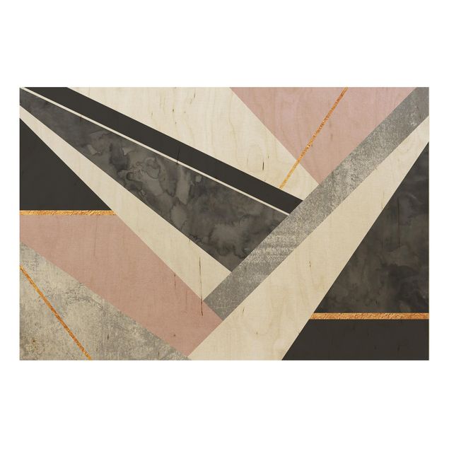 Print on wood - Black And White Geometry With Gold