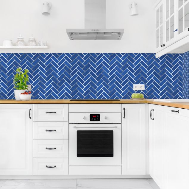 Kitchen splashback tiles Fish Bone Tiles - Blue