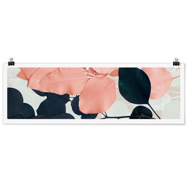 Panoramic poster flowers - Leaves Indigo & Rouge I