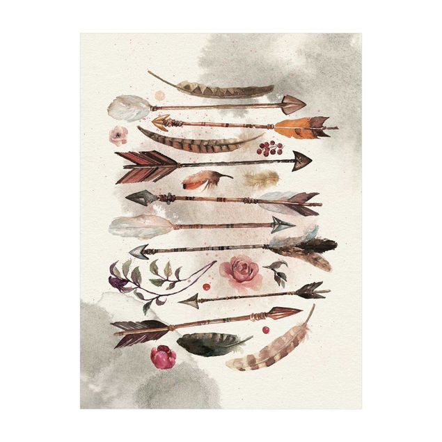 floral area rugs Boho Arrows And Feathers - Watercolour