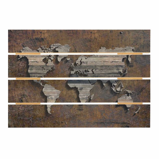 Print on wood - Wooden Grid World Map