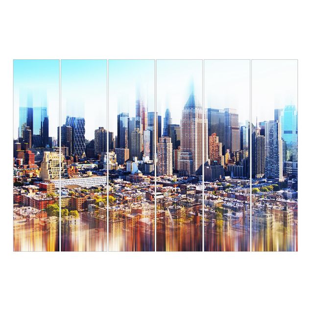Sliding panel curtains set - Manhattan Skyline Urban Stretch