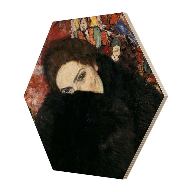 Wooden hexagon - Gustav Klimt - Lady With A Muff