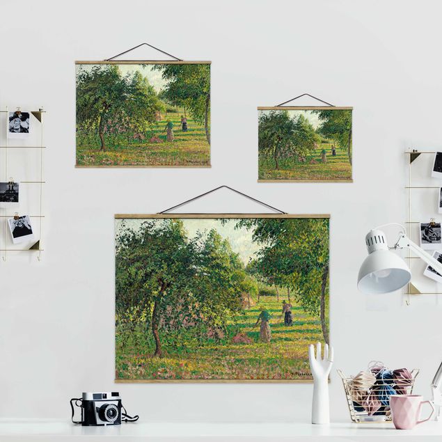 Fabric print with poster hangers - Camille Pissarro - Apple Trees And Tedders, Eragny
