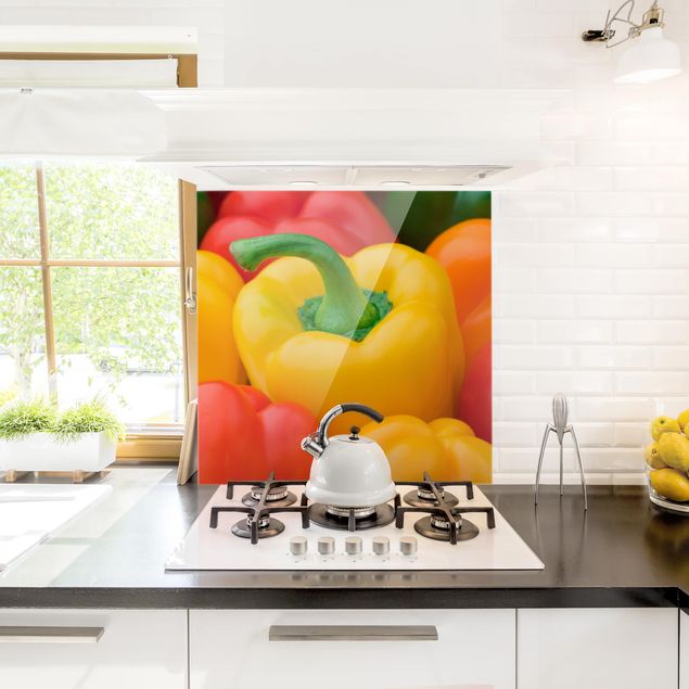 Glass splashback Colorful Peppers