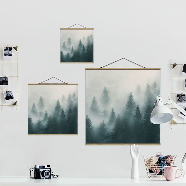 Fabric print with poster hangers - Coniferous Forest In Fog