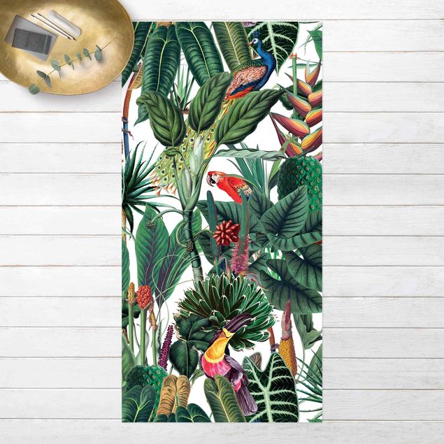 outdoor balcony rug Colourful Tropical Rainforest Pattern