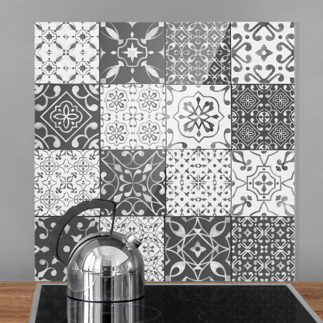 Glass splashback tiles Tile Pattern Mix Gray White
