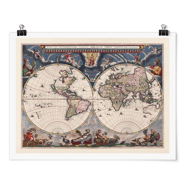 Poster - Historic World Map Nova Et Accuratissima Of 1664