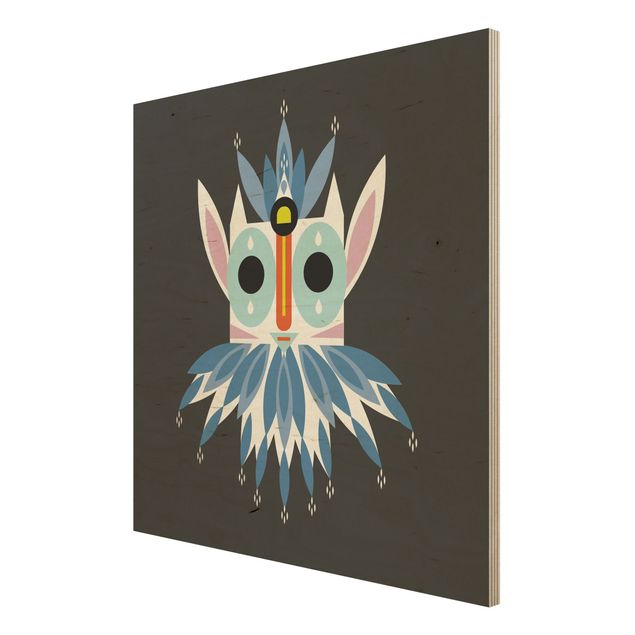 Print on wood - Collage Ethno Mask - Gnome
