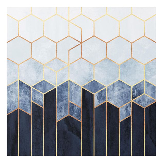 Print on forex - Golden Hexagons Blue White