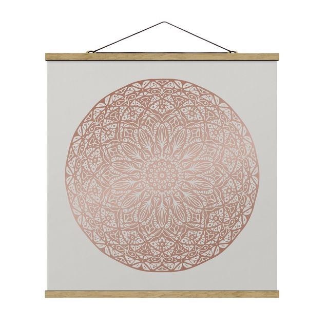 Fabric print with poster hangers - Mandala Ornament In Copper Gold
