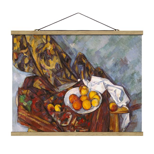 Fabric print with poster hangers - Paul Cézanne - Still Life, Flower Curtain, And Fruits