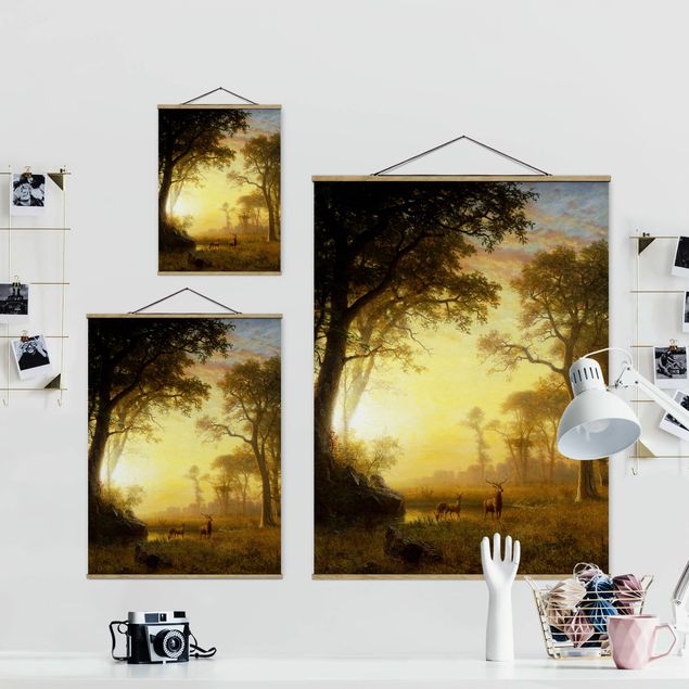 Fabric print with poster hangers - Albert Bierstadt - Light in the Forest