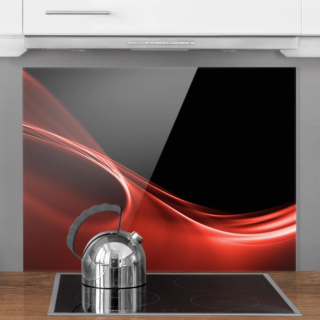 Glass splashback kitchen abstract Red Wave