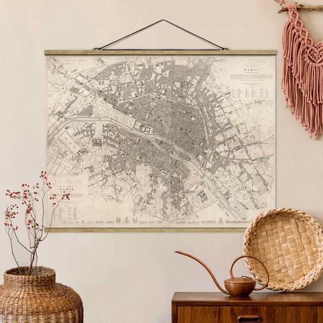 Fabric print with poster hangers - Vintage Map Paris