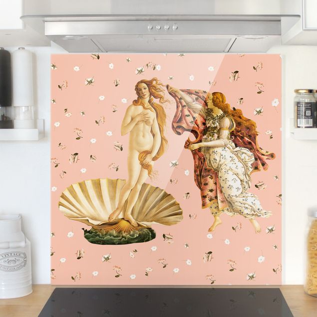 Glass splashback art print The Venus By Botticelli On Pink