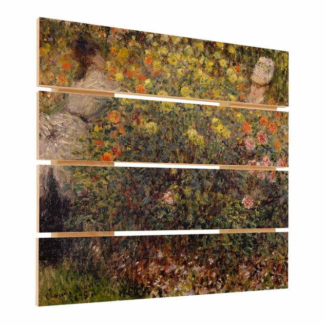 Print on wood - Claude Monet - Two Ladies in the Flower Garden