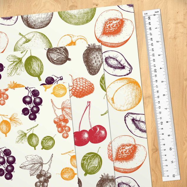 Adhesive film for furniture - 3 Hand-drawn Fruit Pattern