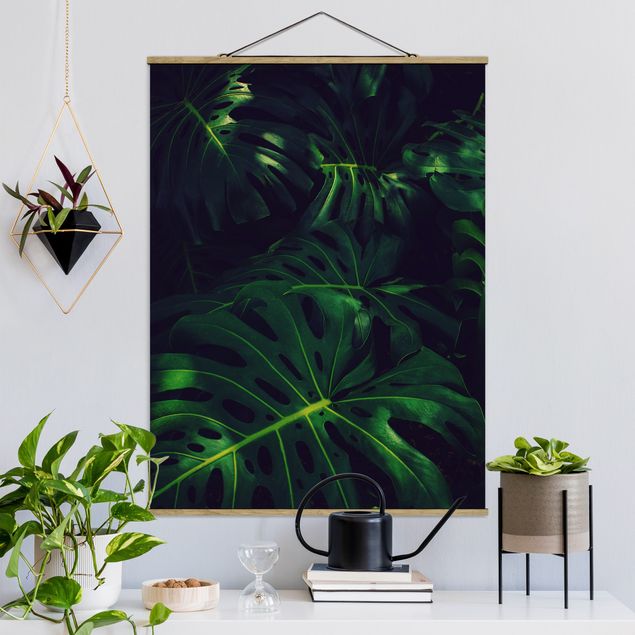 Fabric print with poster hangers - Monstera Jungle