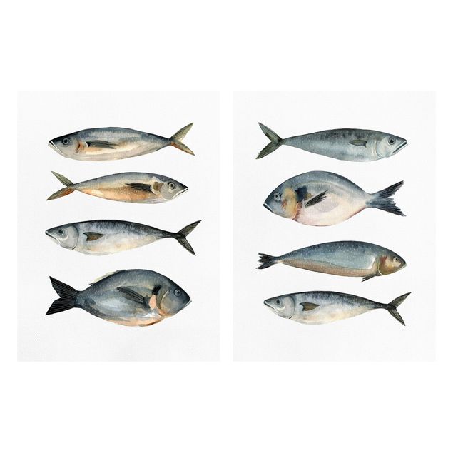 Print on canvas - Eight Fish In Watercolour Set I