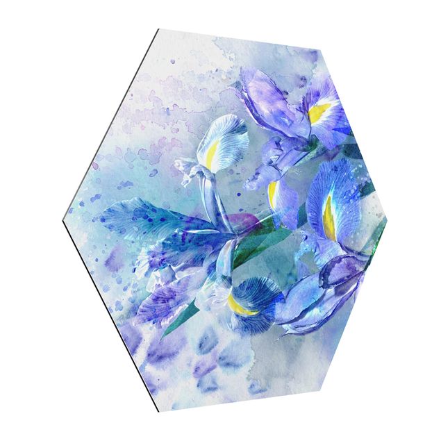 Alu-Dibond hexagon - Watercolour Flowers Iris