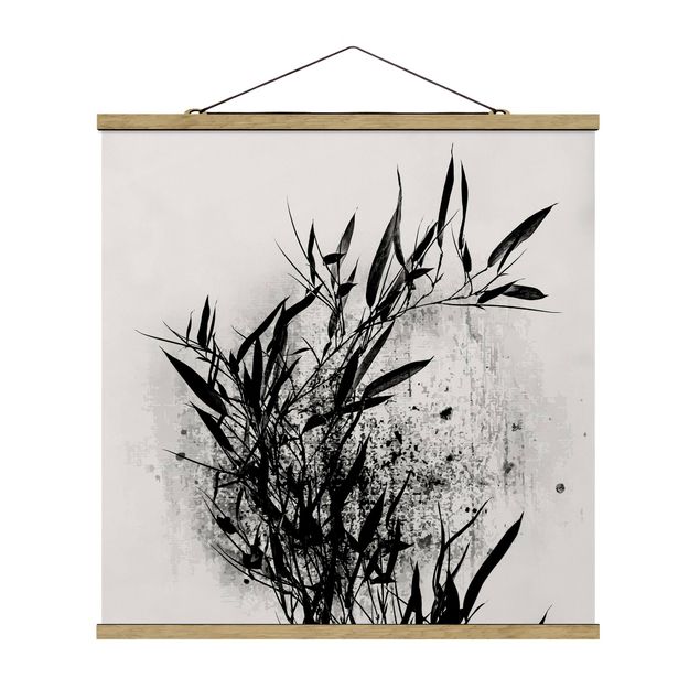 Fabric print with poster hangers - Graphical Plant World - Black Bamboo