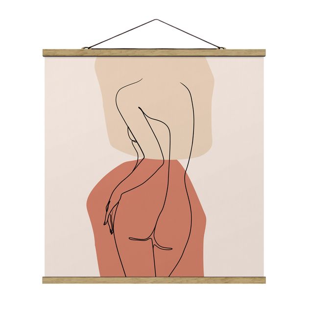 Fabric print with poster hangers - Line Art Woman Back Brown