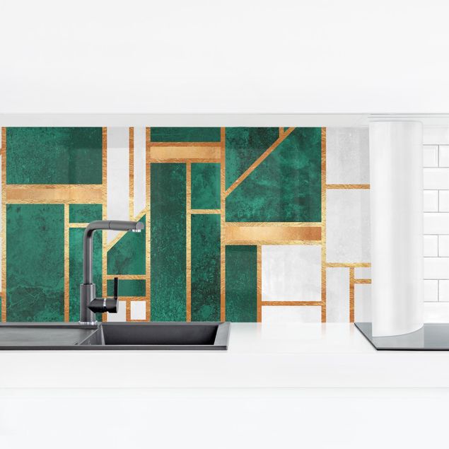Kitchen wall cladding - Emerald And gold Geometry