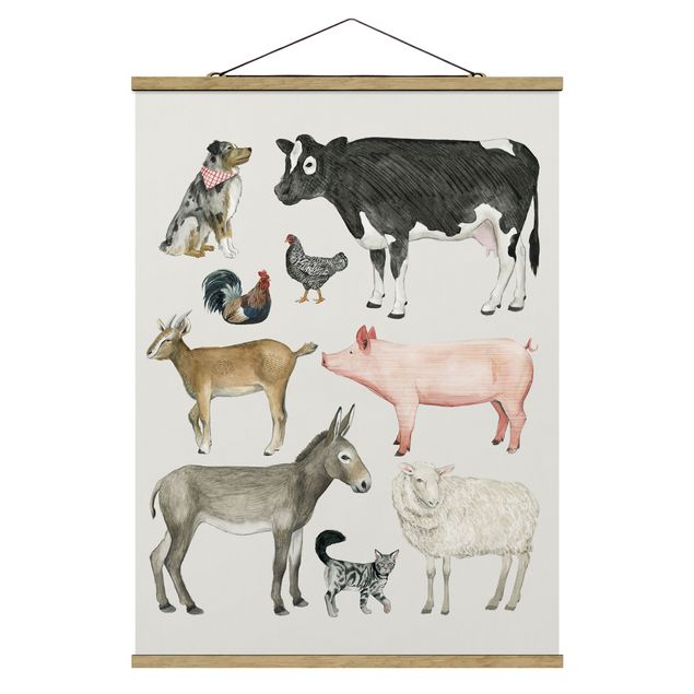 Fabric print with poster hangers - Farm Animal Family I