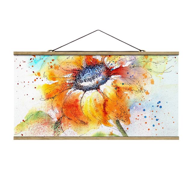 Fabric print with poster hangers - Painted Sunflower