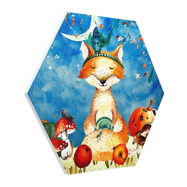 Hexagon Picture Forex - Watercolor Fox In The Moonlight
