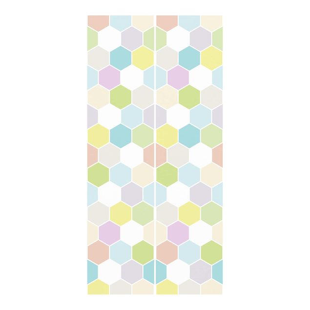 Sliding panel curtains set - No.Yk52 Hexagon Pastel