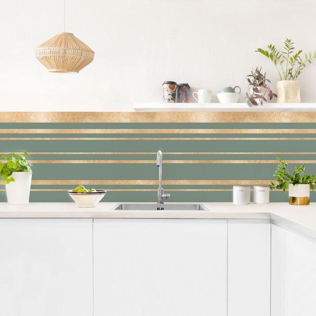 Kitchen wall cladding - Golden Stripes Green Backdrop