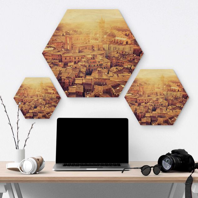 Wooden hexagon - Fiery Siena