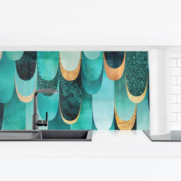 Kitchen wall cladding - Feathers Gold Turquoise