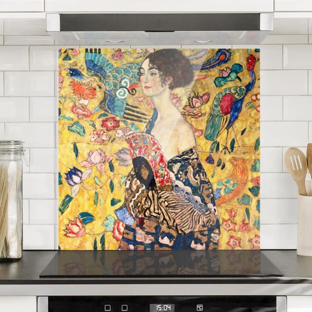 Glass splashback art print Gustav Klimt - Lady With Fan