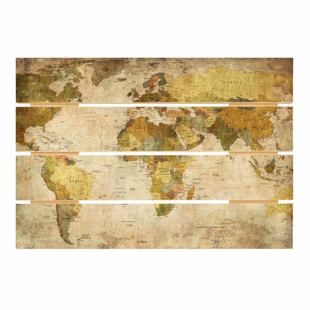 Print on wood - World map