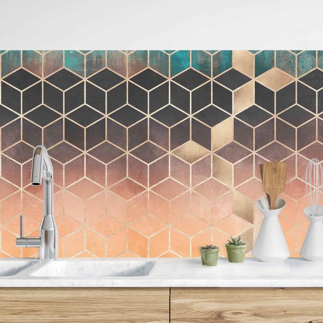 Kitchen splashback patterns Turquoise Rosé Golden Geometry II