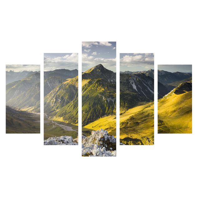Print on canvas 5 parts - Mountains And Valley Of The Lechtal Alps In Tirol