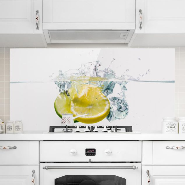 Glass splashback fruits and vegetables Lemon And Lime In Water