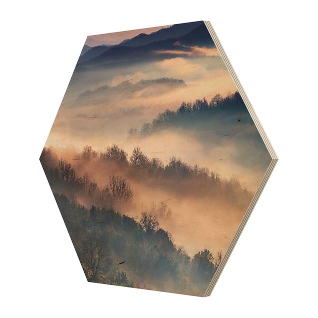 Wooden hexagon - Fog At Sunset