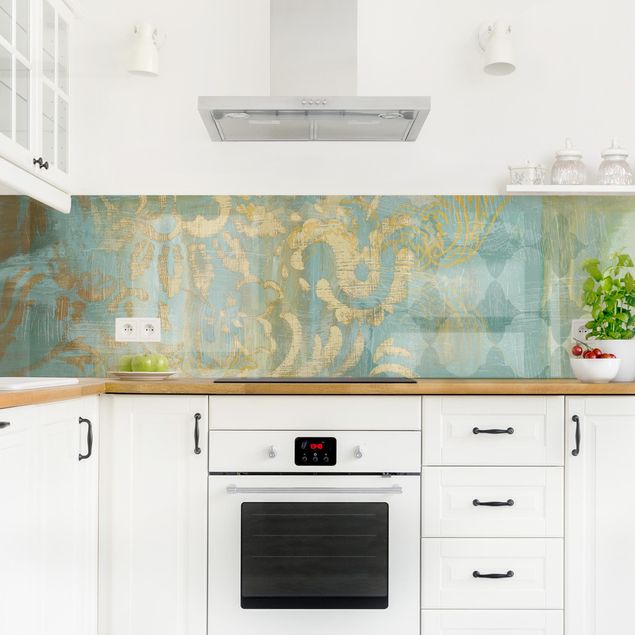 Kitchen wall cladding - Moroccan Collage In Gold And Turquoise