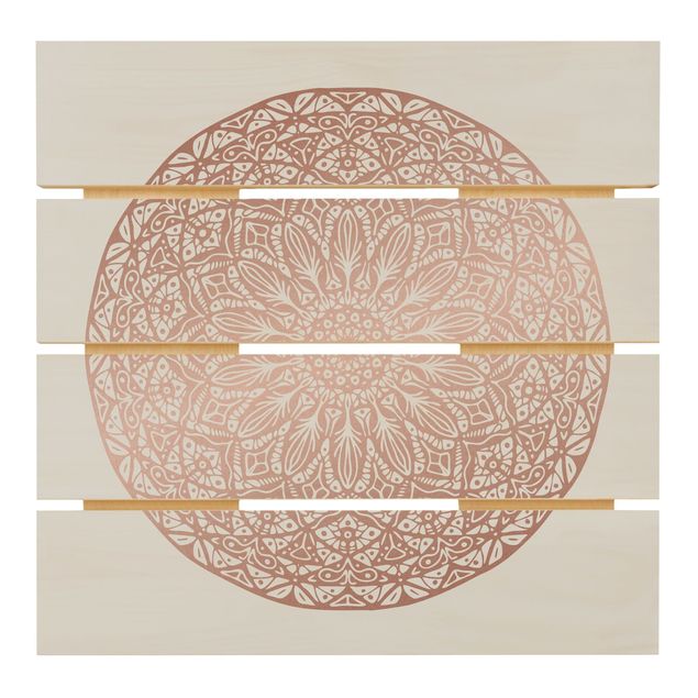 Print on wood - Mandala Ornament In Copper Gold